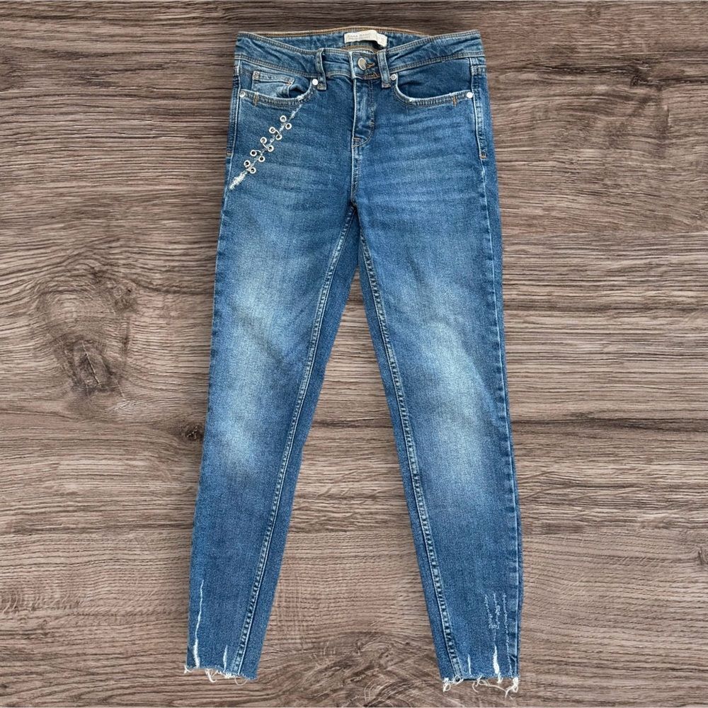 Zara Z1975 Distressed Grommet Skinny Jeans Blue 4